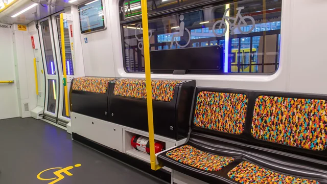 Berlin U-Bahn interior with large windows and pictograms